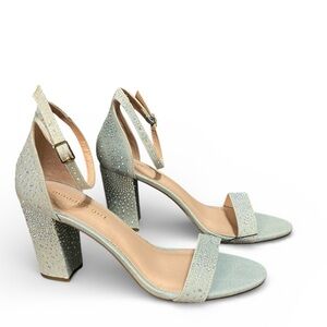 NWT MADDEN GIRL BEELLA SAND DENIM EMBELLISHED HEELS